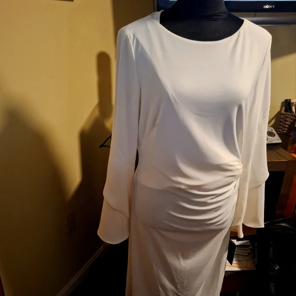 knee length dresses for ladies New White Cold Shoulder Ruched Dress – VÉV COLLECTIONS main image 1